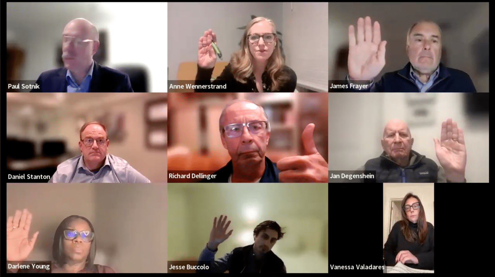 A screenshot of the Norwalk Public Works Committee voting yes.